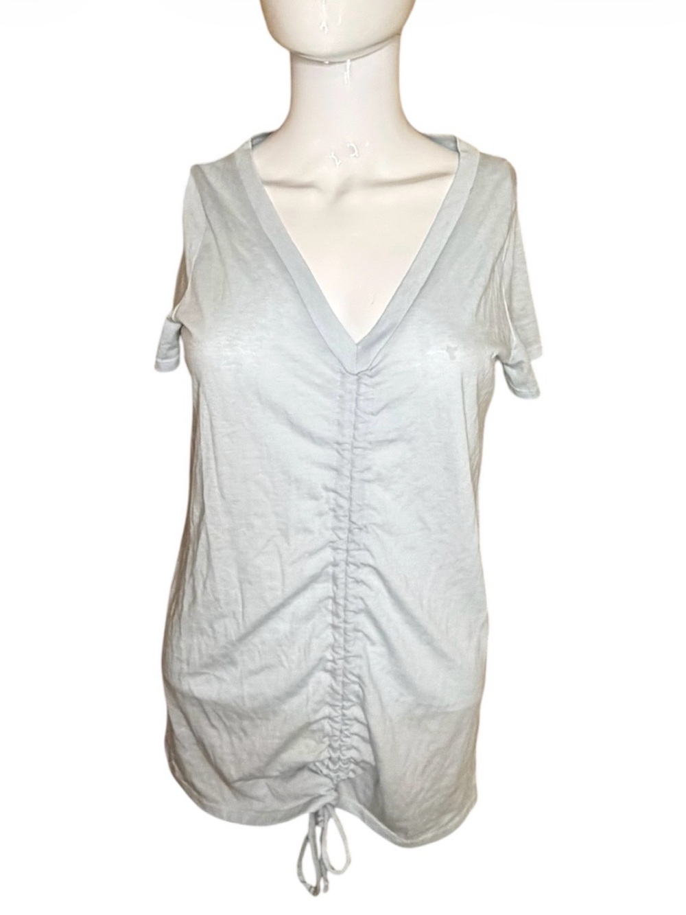 Chaser NWT Light Gray Ruched V-Neck Short Sleeve Tee